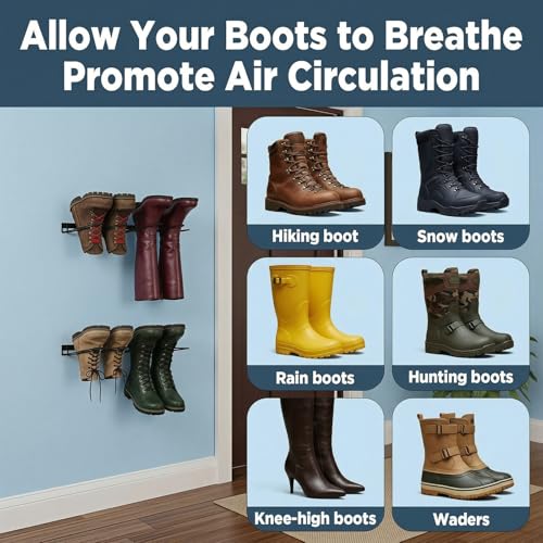 Heavy Duty Wall Mounted Boot Rack & Boot Hangers, 2 Pack Metal Boots Organizer for Tall Boots - Space Saving Shoe Storage for Entryway, Closet, Garage