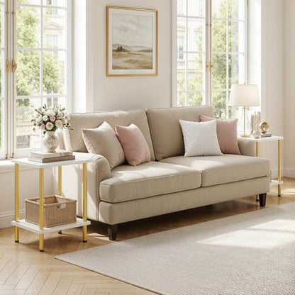HOOBRO End Tables Set of 2, Small Side Table, Nightstand with 2-Layer Storage Shelves, Sofa Table for Small Spaces, Living Room, Bedroom, Stable Frame, Easy Assembly, White and Gold DW09BZP201 - color: White + Gold