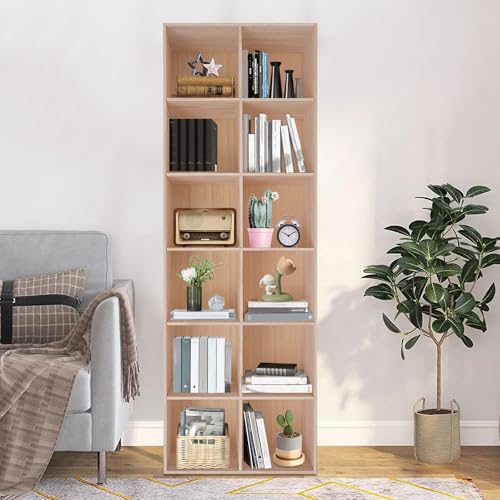 12 Cube Storage Organizer, Solid Wood Cube Bookcase with Open Design, Modern Floor Standing Bookshelf for Home Office Libraries Study Room, Vertically or Horizontally, 70.9" x 12" x 24"