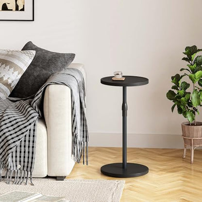 Adjustable Round Side Table, Small End Table, Pedestal Drink Table for Small Spaces, Tall Round Nightstand for Living Room Bedroom Sofa Couch, Black Wood Grain ET-010BW - color: Black Wood Grain