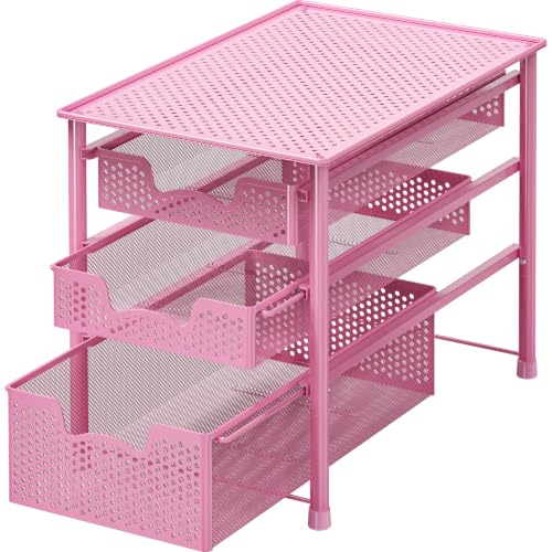 Simple Houseware Stackable 3 Tier Sliding Basket Organizer Drawer, Pink - color: Pink, size: 3-Tier