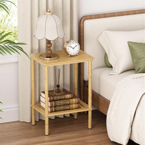 2 Tier Bamboo Narrow End Table, No Tool Assembly Bedroom Bedside Table, Small Space Nightstand, Bathroom Storage, Sofa Side Table, Entryway Table - color: Natural, size: 2 Tier