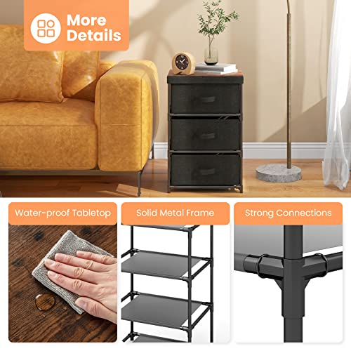 3-Drawer Bedside Table, 24.5" Nightstand with Metal Frame, Wood Top for Closet, Removable Fabric Bins & Handles, Small Dresser with Storage for Bedroom, Living Room & Entryway (2 Piece)