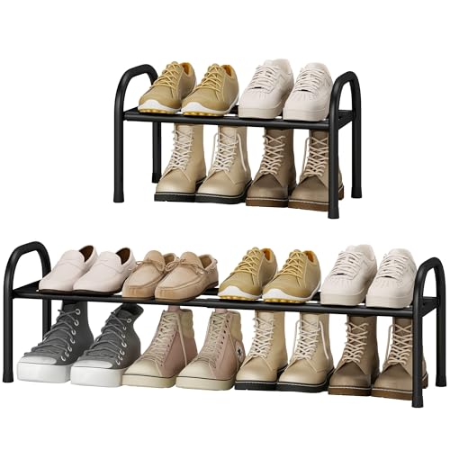 STO STO Expandable Shoe Organizer, 1-Tier Metal Shoe Rack for Closet, Up to 8 Pairs Adjustable Storage for Front Door Entrance, Free Standing Organizer for Entryway, Black - size: 1-Tier