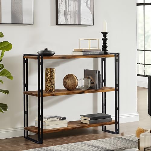 47" 3-Tier Bookshelf Rustic Wood and Metal Industrial Bookshelf for Home Office, Bedroom, Kitchen, Bathroom (Rustic Brown, 3-Tier) - color: Rustic Brown, size: 3-Tier