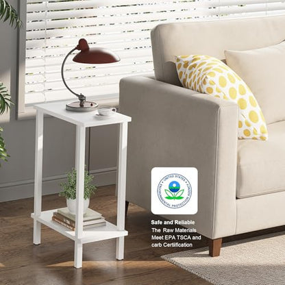 TUTOTAK Small Side Table, Narrow End Table, Skinny Sofa Table, Slim Nightstand, Couch Table, Living Room, Bed Room, White TB01BW062 - color: White, size: 2-Tier（7.9"D x 15.8"W x 22.5"H）