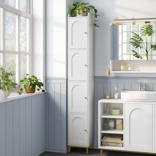 Hzuaneri 4-Tier Narrow Tall Storage Cabinet | Slim Bathroom Storage Cabinet with 4 Adjustable Feet and Shelves, for Living Room, Laundry Room, White, 11"D x 11"W x 70.9"H - color: White, size: 11 "D x 11 "W x 70.9 "H