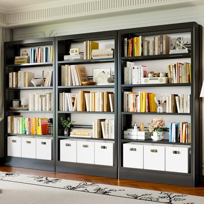 70.9" H Metal Bookshelf, Adjustable Bookcase, 5-Tier Heavy Duty Bookshelf with Bookend, Tall Bookshelves, Bookcase Shelf for Living Room, Office, Library,Classroom (Black-37.4W) - color: Black, size: 37.4" Wide