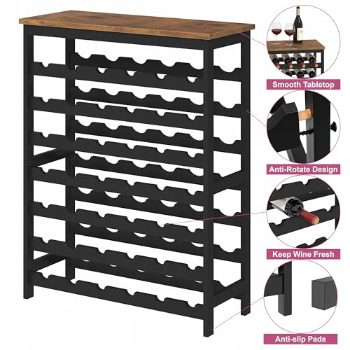 42 Bottles Wine Rack Freestanding Floor, Brown Table Top, Kitchen Cellar - color: Rustic Brown and Black