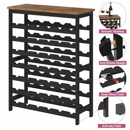 42 Bottles Wine Rack Freestanding Floor, Brown Table Top, Kitchen Cellar - color: Rustic Brown and Black