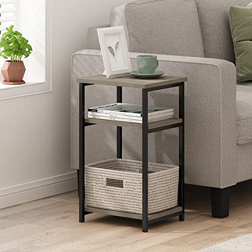 Furinno Just 3-Tier Metal Frame End Table with Storage Shelves, 1-Pack, French Oak - color: French Oak, size: 1-Pack, Metal Frame, 3-Tier