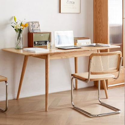 47’’-63’’ 100% Oak Extendable Dining Table, Solid Wood Folding Kitchen Table, Mid Century Modern Dinner Table for Kitchen, Apartment, Living Room (47''-63'' Natural) - color: Natural, size: 47''-63''