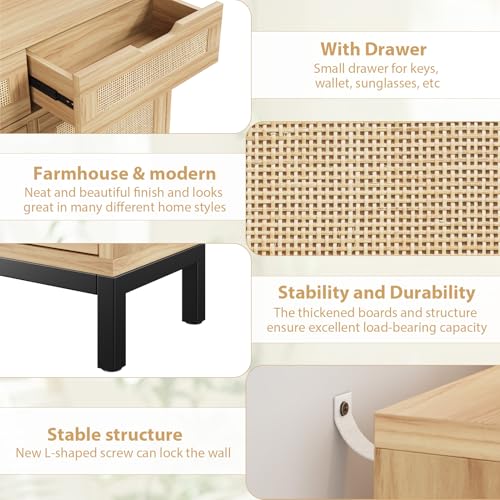 Jocoevol Rattan Shoe Cabinet for Entryway, Boho Shoe Storage Cabinet with 4 Flip Drawers and 2 Drawers, Narrow Freestanding Shoe Rack with Metal Legs for Entryway/Hallway/Foyer (Natural) - color: Natural