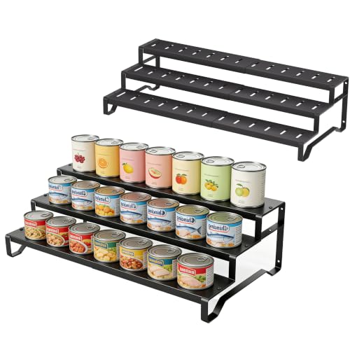 Attelite 3 Tier Expandable Can Rack Organizer for Pantry, Adjustable 13"-21" Metal Soda Can Organizer, Pantry Organization Canned Food Storage Holder for Kitchen Cabinet Countertop, Black 2Pack - size: 3tier*2pack