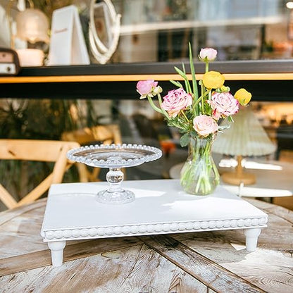 GENMOUS Farmhouse White Display Risers: Pedestal Stand for Bathroom - Rustic Tiered Tray Decor for Coffee Bar, Kitchen Counter, Sink, Plant Holder