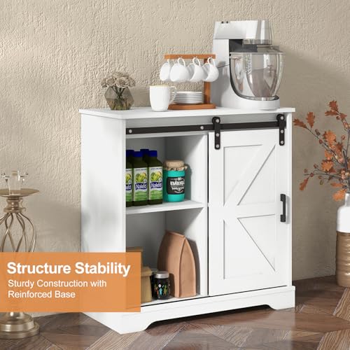 Panana Sliding Barn Door Buffet Sideboard Storage Cabinet Coffee Bar Kitchen Farmhouse Style (White) - color: White