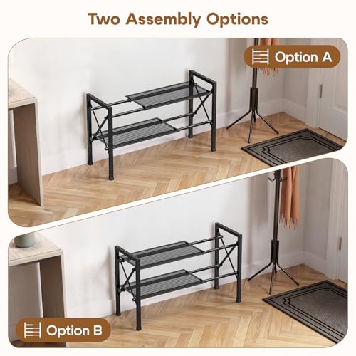 YEASHEIN 2-Tier Expandable Shoe Rack Organizer with Wire Mesh Shelves, Sturdy Metal Shoe Shelf with 3-Tier Storage, adjustable Shoe Stand, Free Standing Shoe Rack for Closet, Entryway, Garage - Black - size: 2 Tier