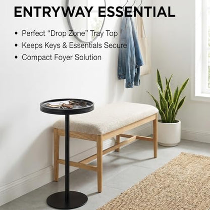 Black Industrial Martini Table,Round Drink Table,Modern Pedestal Side Table with Black Wood Grain Tray Top, Weighted Metal Base End Table for Living Room,Small Spaces,Next to Sofa, 24.7" Tall - color: Black