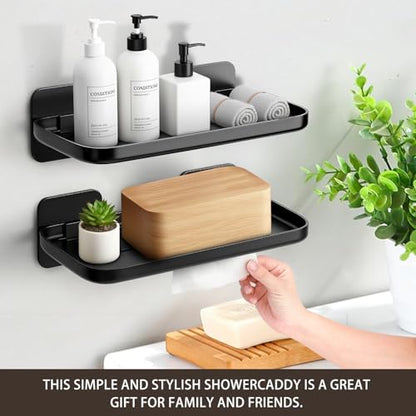 4 Pack Floating Shelves for Wall, Self Adhesive Small Shelf, No Drill Adhesive Wall Shelf, Floating Shelves Damage-Free Expand Walls Space for Living Room Kitchen Bathroom (Black) - color: Black