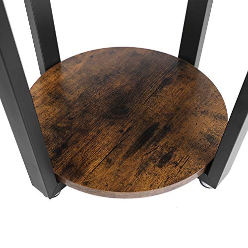 CASATOCA Round End Table, Metal Side Table, 2-Tier Industrial Sofa Table with Storage Rack, Stable and Sturdy Construction, Easy Assembly, Rustic Brown