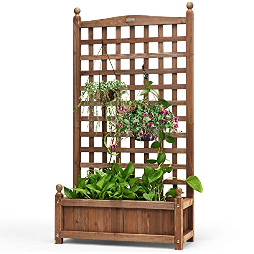 Giantex Set of 2 Wood Planter Free Standing Plant Raised Bed with Trellis for Garden or Yard (11" D X 25" W X 48" H) - color: Brown, size: 25’’x11’’x48’’