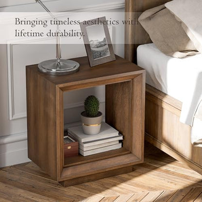COZAYH Farmhouse End Table, Open Cube Accent Table with Geometric Frame, Modern Minimalist Side Table, Brown - color: Brown