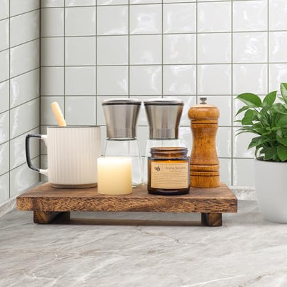 2pcs Wood Pedestal Stand, Wooden Riser Soap Tray for Kitchen Counter Sink Stand Decorative Rustic Bathroom Dishes Table Decor (9 * 6inch)