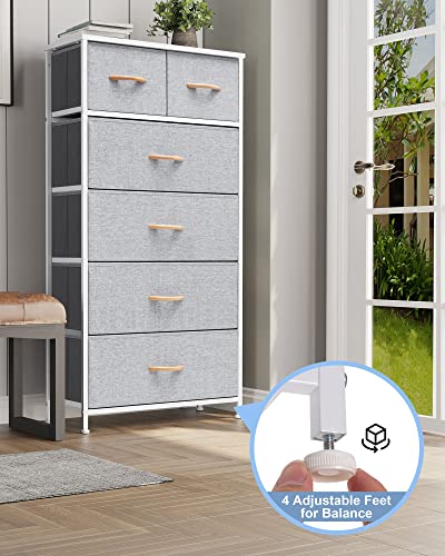 Crestlive Products Vertical Dresser Storage Tower - Sturdy Steel Frame, Wood Top, Easy Pull Fabric Bins, Wood Handles - Organizer Unit for Bedroom, Hallway, Entryway, Closets - 6 Drawers (Light Grey) - color: Light Gray, style: 6 Drawers