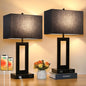 Set of 2 Touch Control Table Lamps with 2 USB Ports&AC Outlet, 3-Way Dimmable Modern Nightstand Lamp Sets, Bedside Black Lamps for Bedroom Living Room End Tables Reading, Bulbs Included, Black Shade | 3 Way Dimmable, Touch Control, Black Fabric Shade, Des