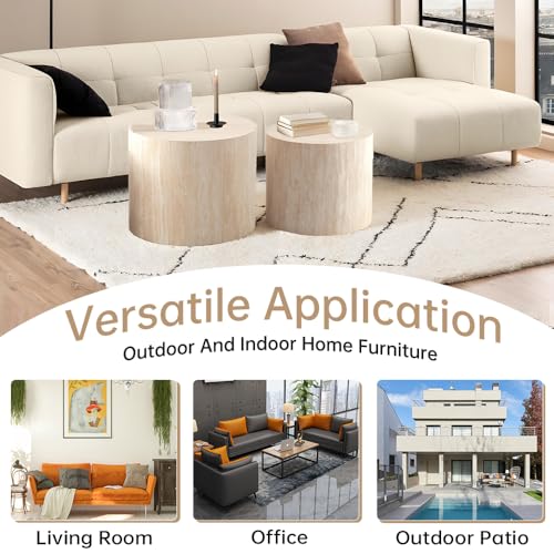 Round Nesting Coffee Table Set of 2 Modern Small Round Coffee Table Travertine Side Table Small End Table Circular Coffee Tables Circle Nested Coffee Tables for Living Room (Travertine) - color: Travertine Regular