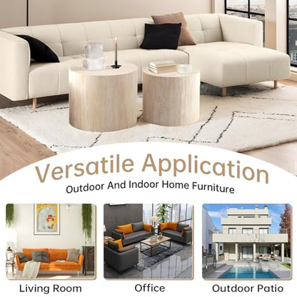 Round Nesting Coffee Table Set of 2 Modern Small Round Coffee Table Travertine Side Table Small End Table Circular Coffee Tables Circle Nested Coffee Tables for Living Room (Travertine) - color: Travertine Regular