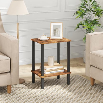 TUTOTAK End Table, Set of 2, Side Table, Nightstand, 2-Tier Storage Shelf, Sofa Table for Small Space, Living Room, Bed Room TB01BB035 - color: Brown and Black