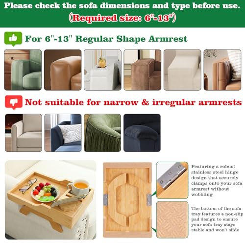 GHKINMAL Bamboo Couch Cup Holder, 4 in 1 Couch Arm Trays with 360°Rotated Phone Holder, Non-Slip Clip on Side Table for Drinks/Remote/Snacks, Ideal Gift for Husband, Wife, Parents - color: Natural Bamboo