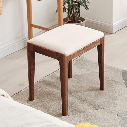 Vanity Stool, Ash Wood Vanity Chair, Wooden Chair for Vanity with Upholstered Cushions for Living Room, Bedroom, Walnut - color: Ash Wood-walnut, size: White