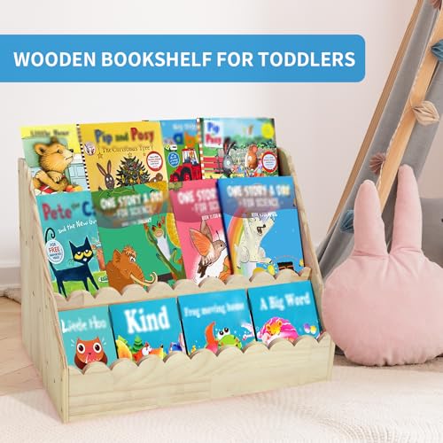 Kids Bookshelf-3-Tier Wooden Book Shelf for Kids Rooms 23.62*16.54*10.63'' | Nursery&Toddlers Montessori Bookcase with Deep Storage Pockets, Baby Book Storage,Children's Bookshelf for Nursery&Bedroom - size: Large