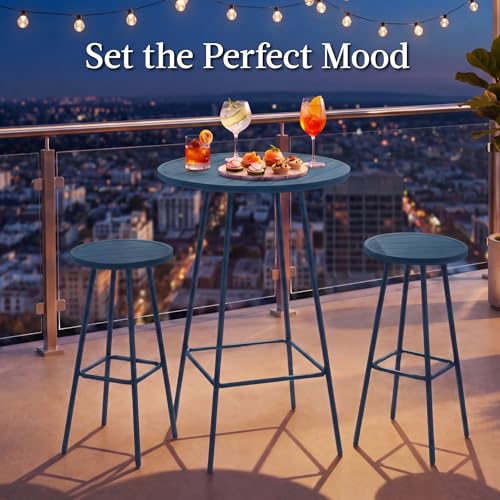 Best Choice Products 3-Piece Patio Dining Set, Bar Height, Outdoor Bistro Set, Outdoor Round Bar Table w/ 2 Bar Stools, Steel - Peacock Blue - color: Peacock Blue