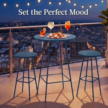 Best Choice Products 3-Piece Patio Dining Set, Bar Height, Outdoor Bistro Set, Outdoor Round Bar Table w/ 2 Bar Stools, Steel - Peacock Blue - color: Peacock Blue