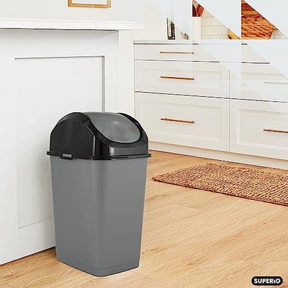 Superio Office Trash Can with Lid 9 Gallon Kitchen Garbage Can Bedroom Waste Basket 37 Qt. Swing Top Trashcan Plastic Durable Waste and Recycle Bin (2, Grey/Black) - size: 9 Gallon