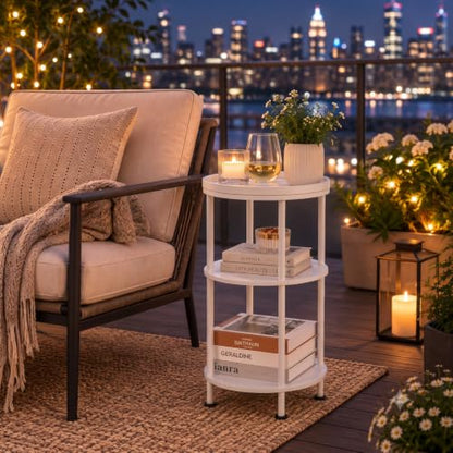 Small Round Side Table with Tray Top (Patented Design), 11.8" Narrow End Table for Small Spaces, 3-Tier Modern White Nightstand, Original Accent Furniture for Living Room Bedroom (Classic, White) - color: White, style: Classic