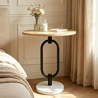 Lightdot Walnut Round Side Table Modern End Table Stable Sofa Side Table Metal Base Integrated Accent Coffee Table Easy Assemble Nightstand for Living Room Bedroom, Small Space - color: Walnut-u