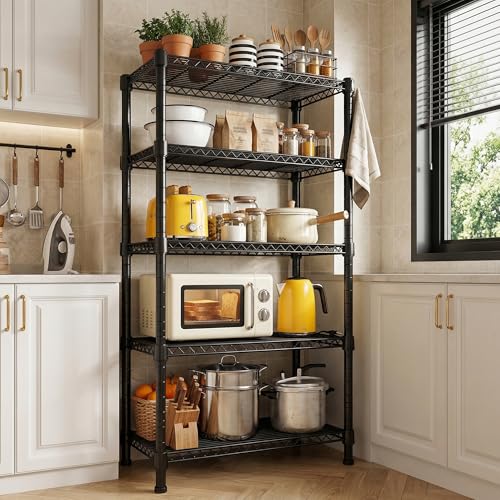 Romorgniz Storage Shelves 70.87" H Wire Shelving Unit Sturdy Metal Shelves Adjustable Wide Pantry Shelves 5 Tier Deep Heavy Duty Metal Shelving Load 1450LBS - color: Black, size: 70.87"H x 17.72"D x 35.43"W