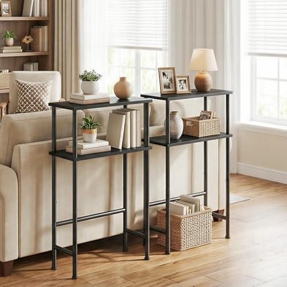 HOOBRO Narrow Console Table for Small Space, 15.7" Entryway Table with Storage, 2 Tier Sofa Table with 2 Shelves, Skinny Console Table for Entryway, Hallway, Living Room, Foyer, Black BB40XG01 - color: Black