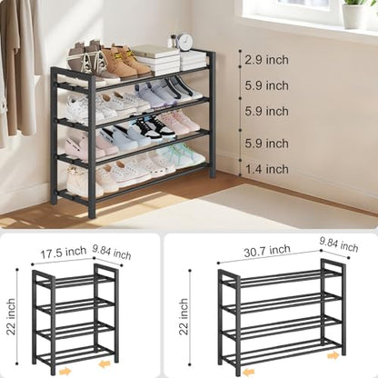 4-Tier Expandable Metal Shoe Rack for Closet & Entryway, Shoe Organizer | Shoe Storage • Adjustable Width • Holds 6–9 Pairs • Heavy-Duty Steel • Space-Saving Design • Tool-free • Easy Assembly - size: 4 Tiers