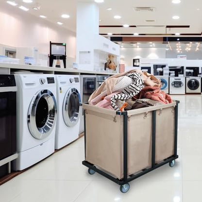 Commercial Laundry Cart with Wheels,400L Large Laundry Cart | 600 lbs Industrial Laundry Hamper,Steel Frame and Oxford Cloth Bag,Commercial Laundry Hamper for Home,Hotel,Housekeeping - color: Khaki