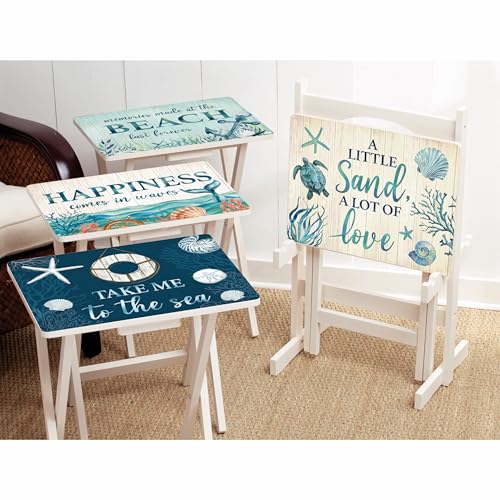 Cape Craftsmen Rectangular TV Trays Table | Set of 4 | Easy Folding Couch Trays with Storage Rack | Decorative Portabe Serving Tables for Home Activities (Marine Life, Set of 4) - color: Marine Life
