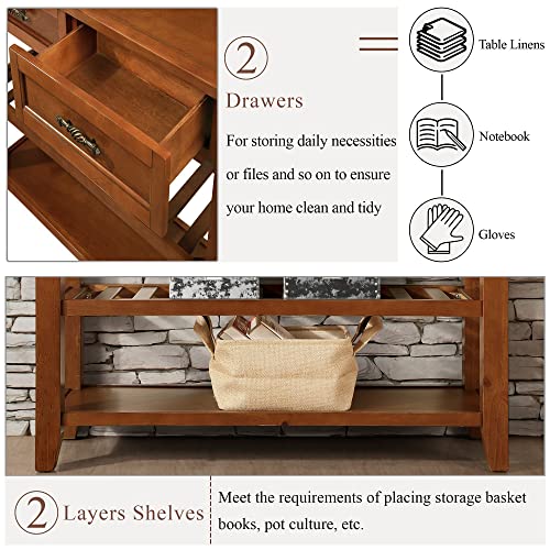 Knocbel Entryway Console Table with 2 Storage Drawers and 2 Lower Shelves, Entrance Hallway Foyer Behind Sofa Couch Table, Easy Assembly (Brown) - color: Brown