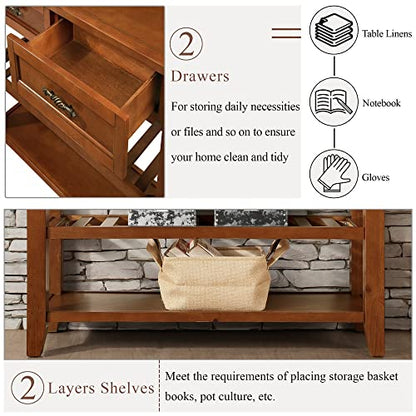 Knocbel Entryway Console Table with 2 Storage Drawers and 2 Lower Shelves, Entrance Hallway Foyer Behind Sofa Couch Table, Easy Assembly (Brown) - color: Brown