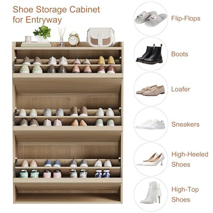 Garvee Shoe Cabinet with 3 Flip Drawers, Hidden Wood Shoe Cabinet,Freestanding Shoe Storage Cabinet with Adjustable Shelf for Entryway Hallwa, Living Room, Living Room, Natural Oak - color: Natural Oak