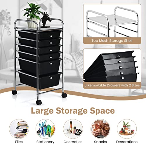 DREAMADE Rolling Cart with Storage Drawers, Utility Cart with Removable Plastic Drawers, Lockable Wheels, Art Cart for Classroom Organization Art Supplies Office Scrapbook (6 Drawers, Black) - color: Black, style: 6 Drawers