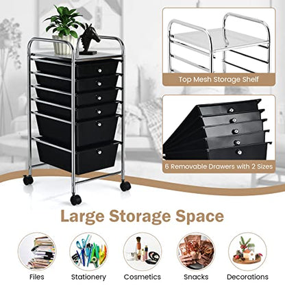 DREAMADE Rolling Cart with Storage Drawers, Utility Cart with Removable Plastic Drawers, Lockable Wheels, Art Cart for Classroom Organization Art Supplies Office Scrapbook (6 Drawers, Black) - color: Black, style: 6 Drawers